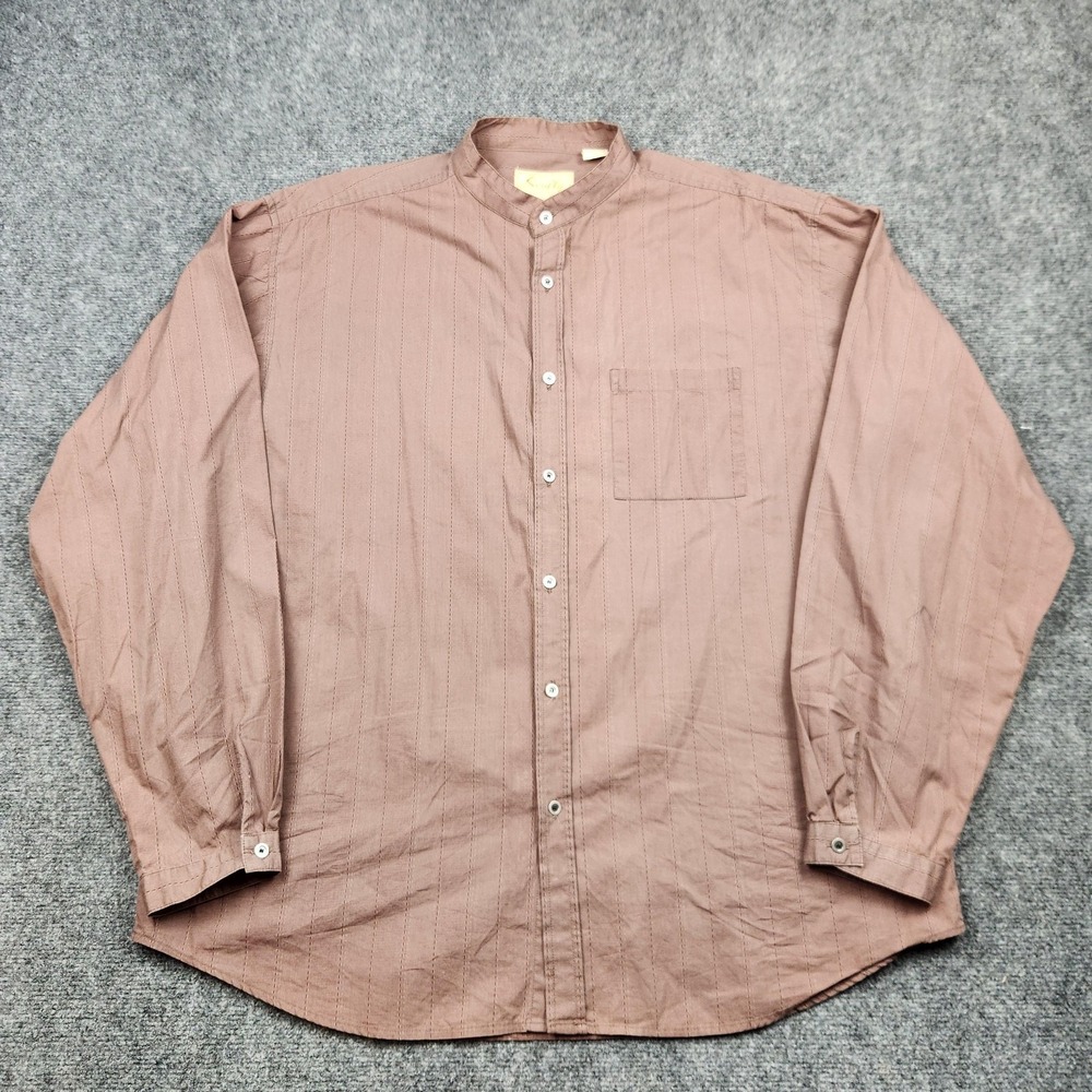 Scully Shirt Mens XL Brown Stripe Long Sleeve Band Collar Button‎ Up Casual